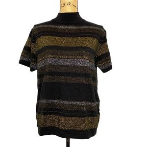 Gold Silver Metallic Striped Top M